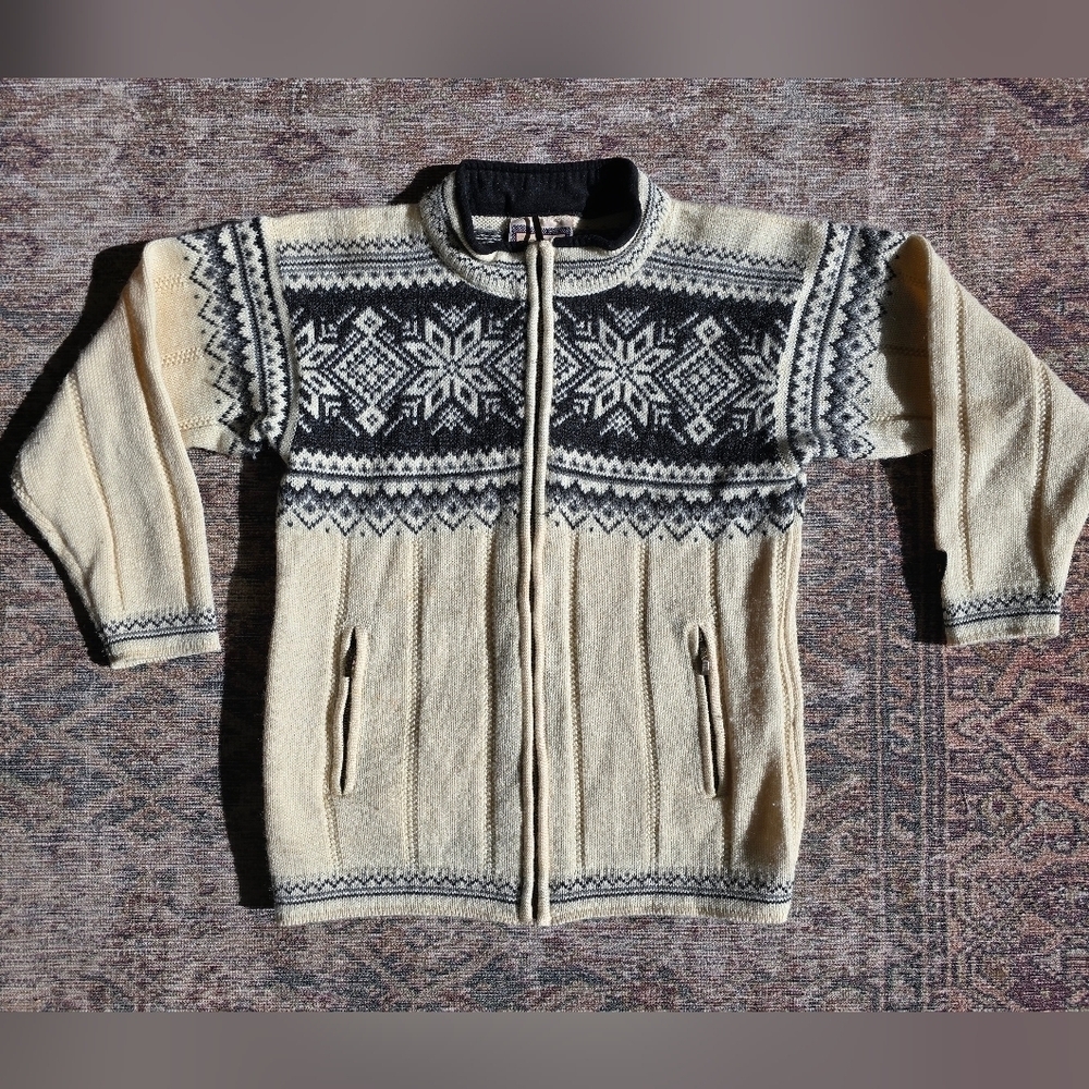 DALE OF NORWAY Beige Wool Fair Isle Full Zip Knit Ski Sweater Size XS